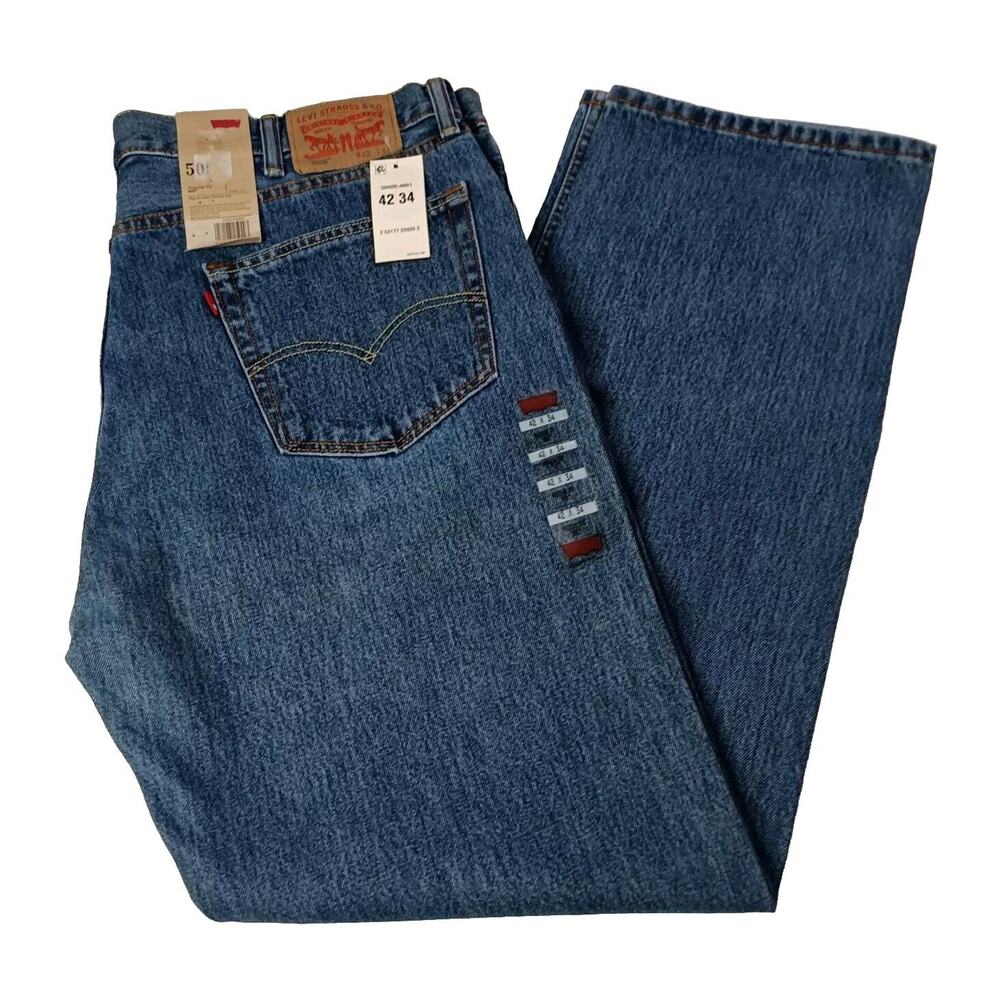 Levi's 505 Jeans Men's 42x34 Regular Fit Straight Leg 100% Cotton Blue